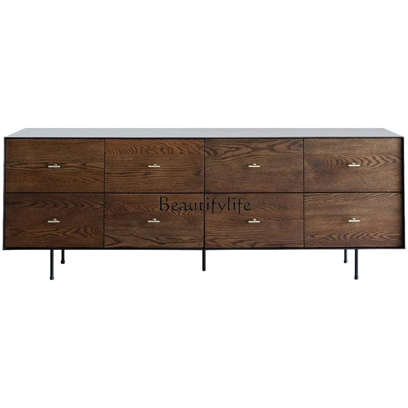 

4*Japanese- industrial wind solid wood home TV cabinet, modern living room simple wabi-sabi wind drawer storage side cabinet