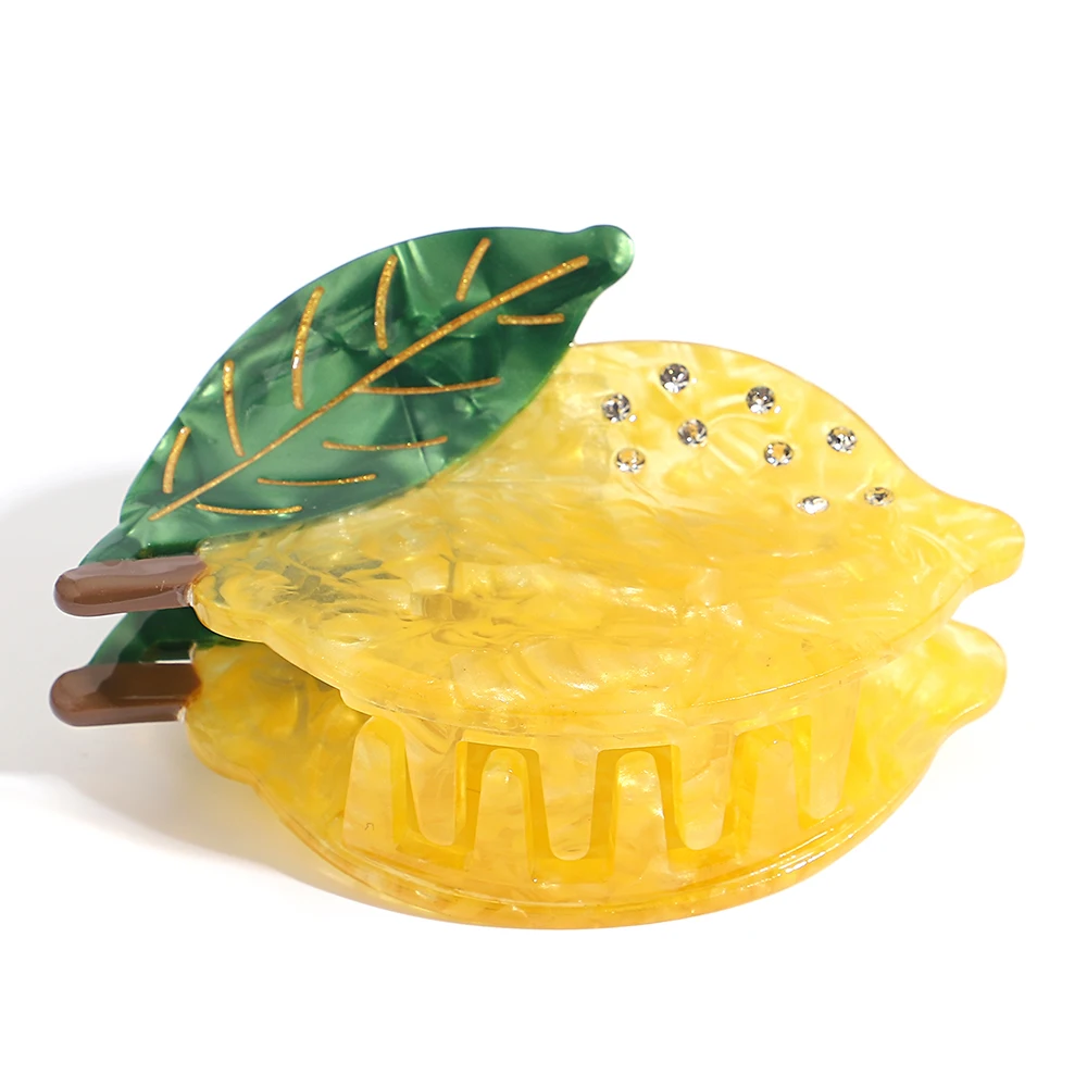 الفاخرة خلات حجر الراين الفاكهة الليمون كراب مشبك شعر جديد لا زلة ثابت ذيل حصان القرش إكسسوارات الشعر أداة أغطية الرأس دبوس الشعر #3