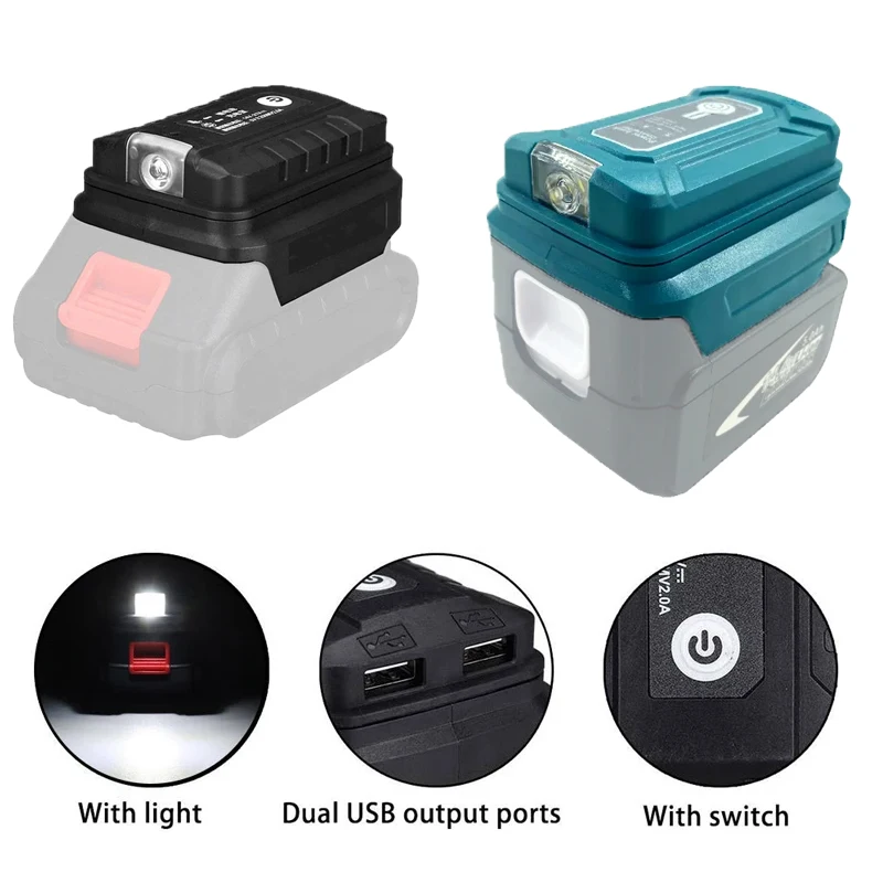 With Dual USB Li-ion Battery Adapter for Makita 18V Battery BL1840 BL1850 Portable LED Light for HongSong/Lomvum/ZhiPu Battery