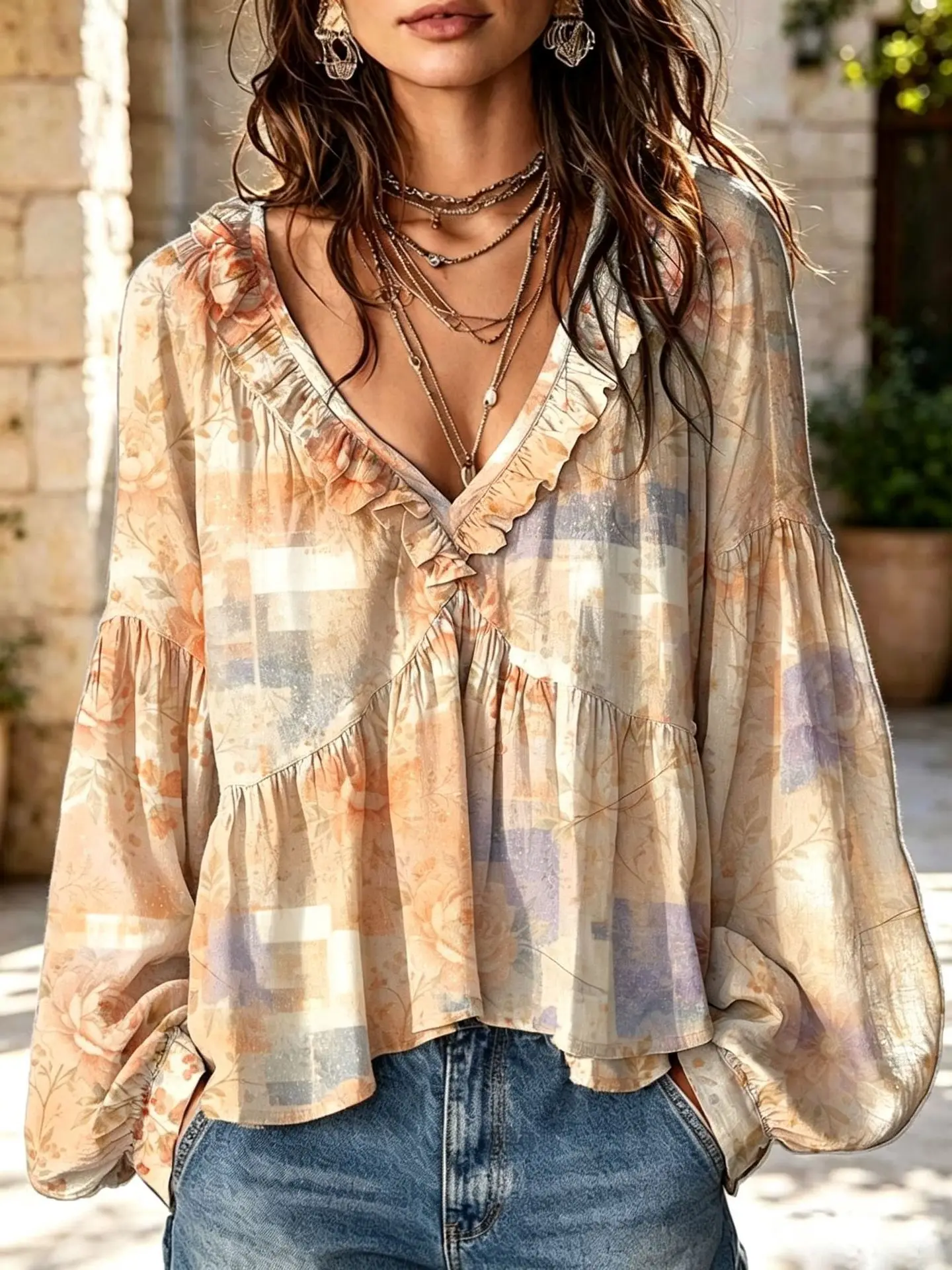 Blusa de outono com decote em V, camisa de manga comprida para mulher, blusa de primavera, peça casual, elegante, moderna, para usar no dia a dia e em