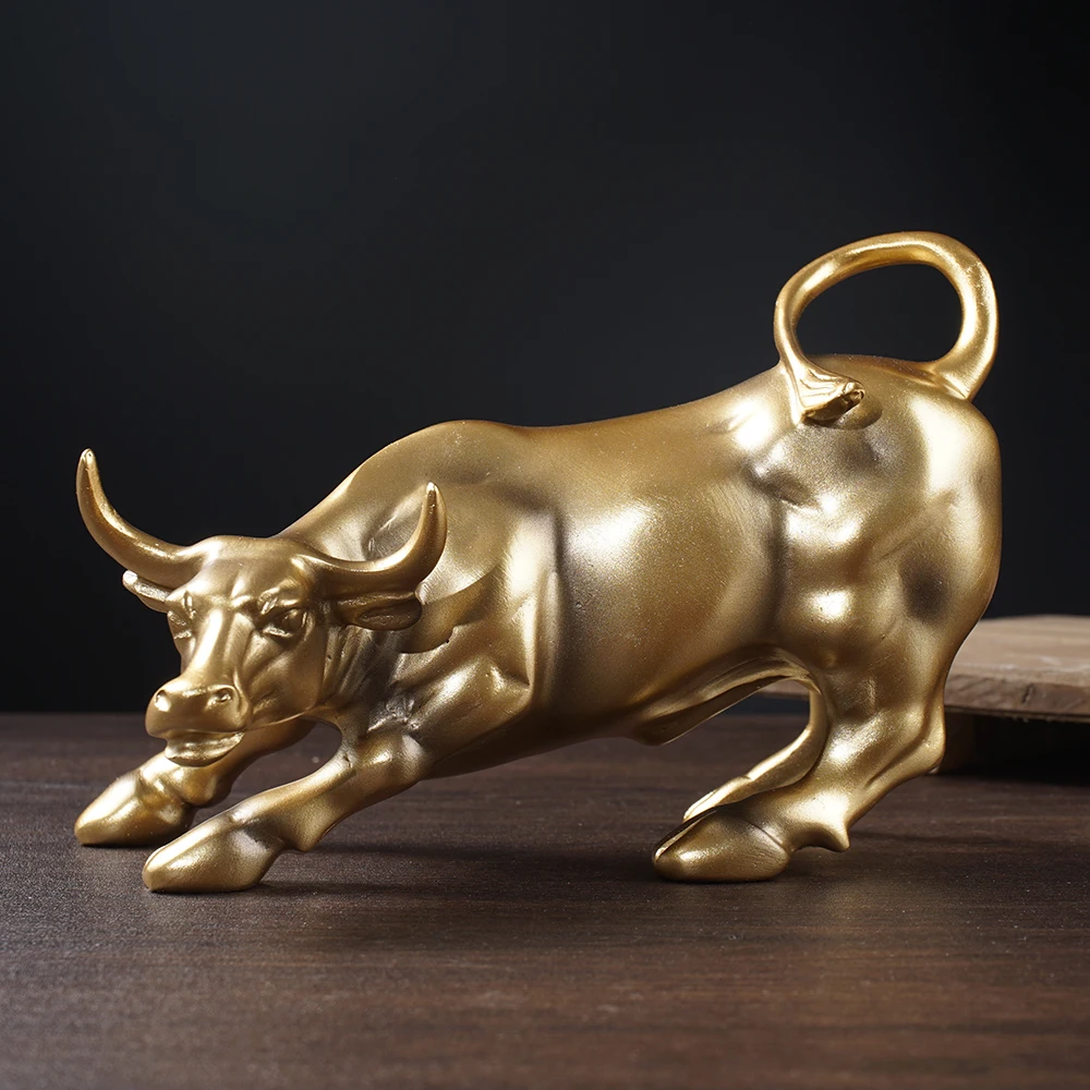 NORTHEUINS Resin Wall Street Bull Sculpture Model Collection Crafts Wealth Decoration Ornaments OX Animal Modern Art Decor Items