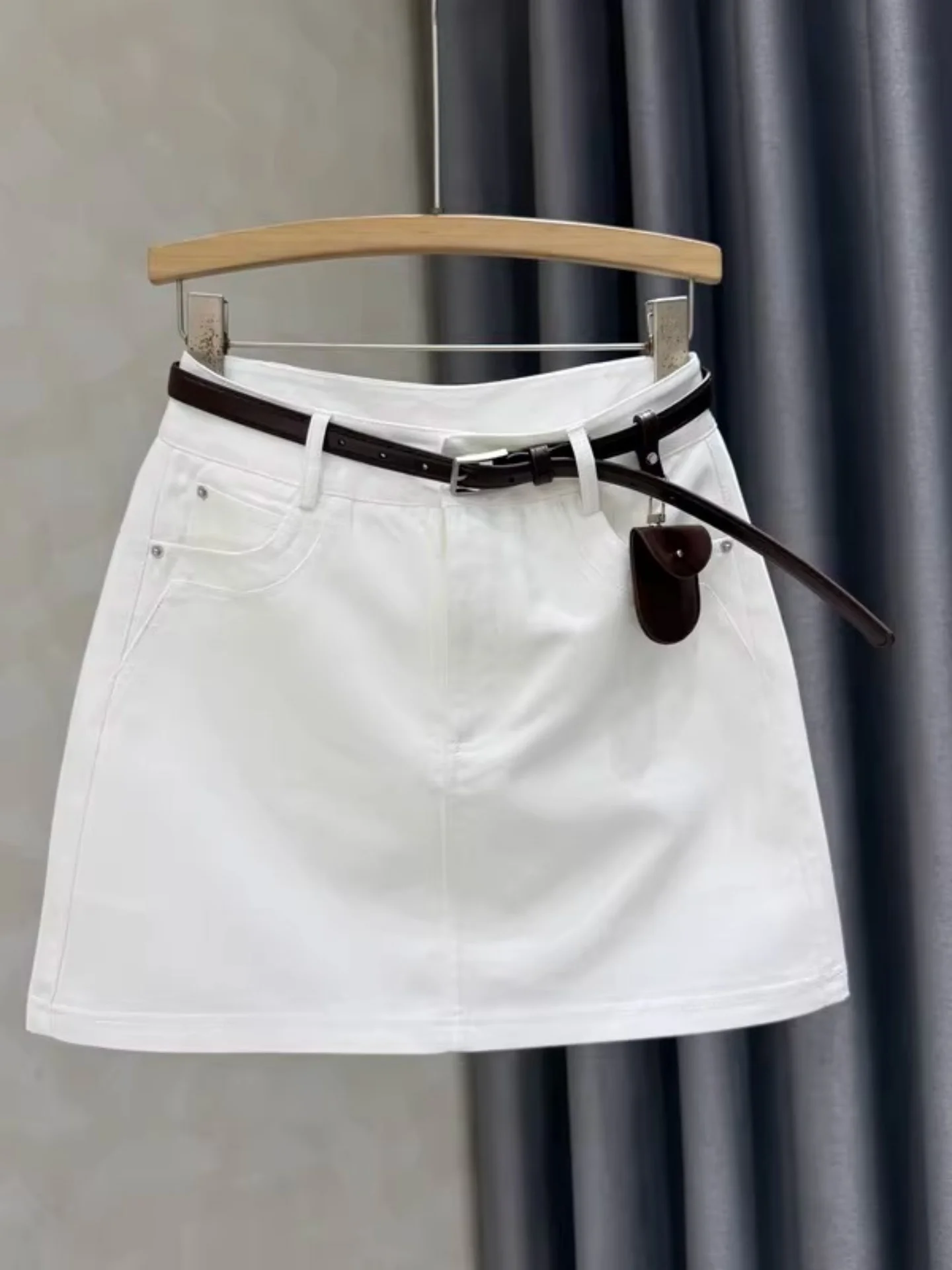 High Waist A-Line  Skirt Women's Casual Cotton Denim Anti-Light Summer New Style Commute Korean Style Short Skirt