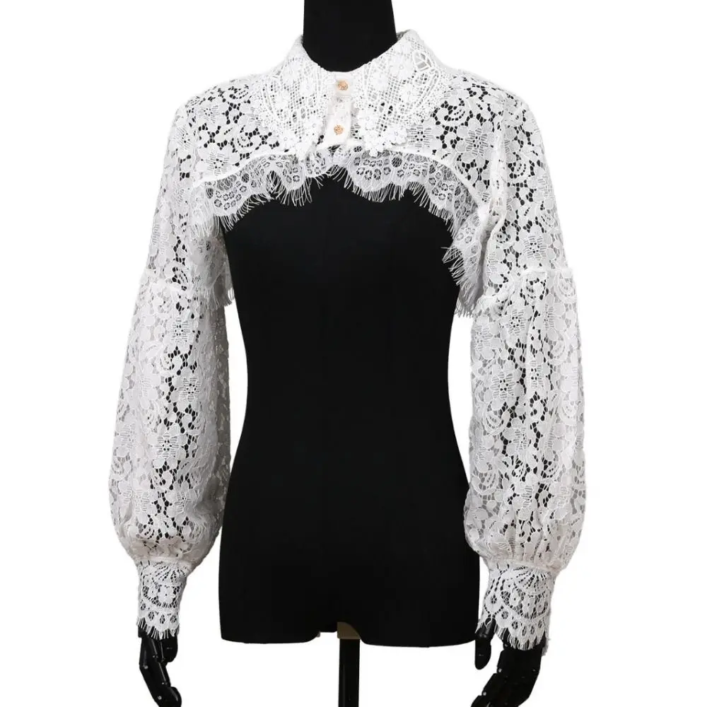 

Simple Cape Lace Shawl Hollow Out Crochet Short Small Shirt Long Sleeves Flower Lace Fake Collar Women
