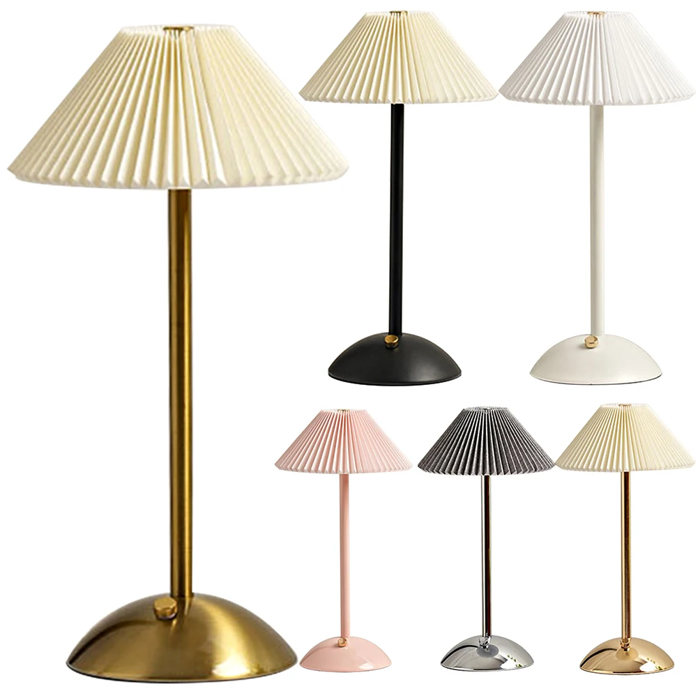 

Atmosphere Light with Pleated Umbrella Lampshade Nordic Style Desktop Reading Lamp USB Charging 3 Light Color for Home Decor