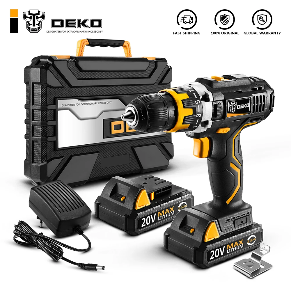 DEKO GCD20DU2 20V MAX Power Tool with Lithium Battery Variable Speed Electric Screwdriver with LED Light Home DIY Cordless Drill