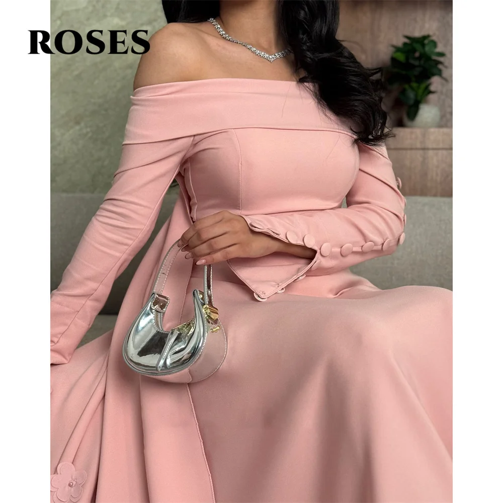 Robe de soirée rose ROSES, épaules dénudées, robe de bal plissée, robe de soirée de mariage, arabie saoudite, personnalisée