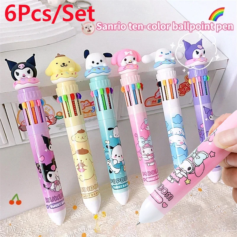 

Kawaii Sanrio Press Ten Color Ballpoint Pen Cartoon Kawaii Kuromi My Melody Multi-color Students Gel Pen Stationery Painting Pen