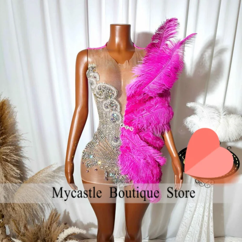 

Unique Rhinestone Rose Feather Women Birthday Mini Dresses 2026 Short Prom Dress Mini Birthday Gown Performance Wear Customized