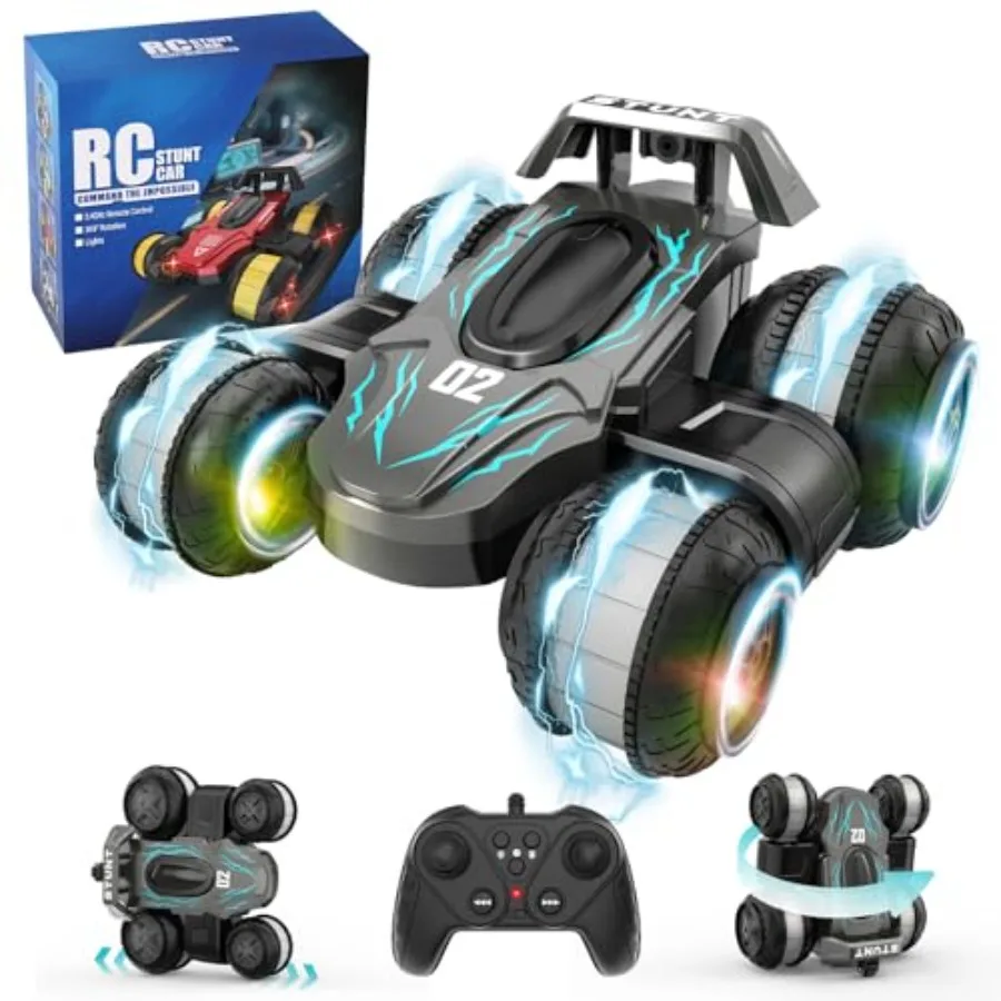 

Remote Control Car for Ages 3-12 Silvery Stunt Toy with Colorful Lights 360 Rotation and Easy Control Perfect Gift for Boys Gir