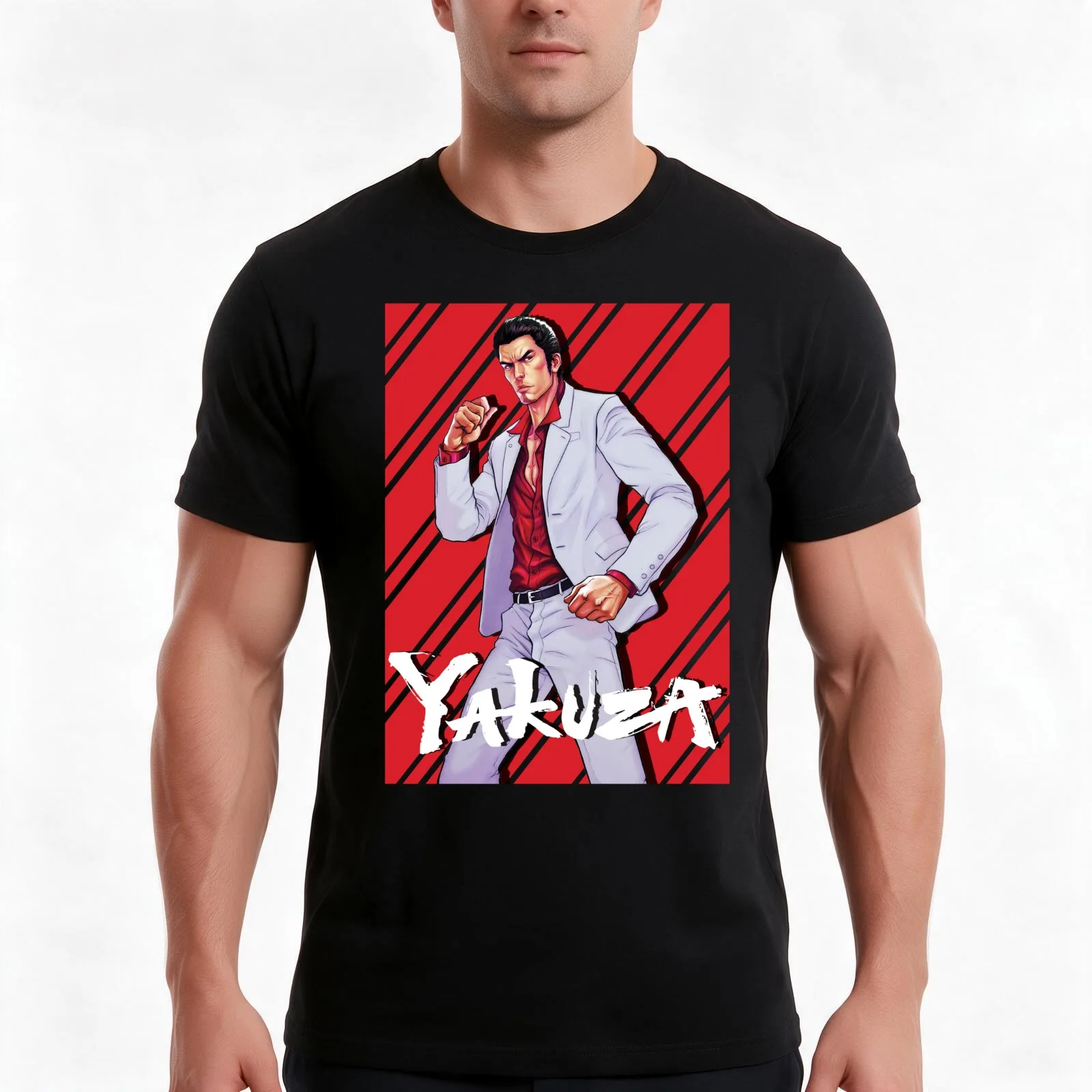 kiryu kazuma T-Shirt, Summer Casual Cotton Tee, Oversized Streetwear Tops, Vintage Graphic Print, Loose Fit Short Sleeve