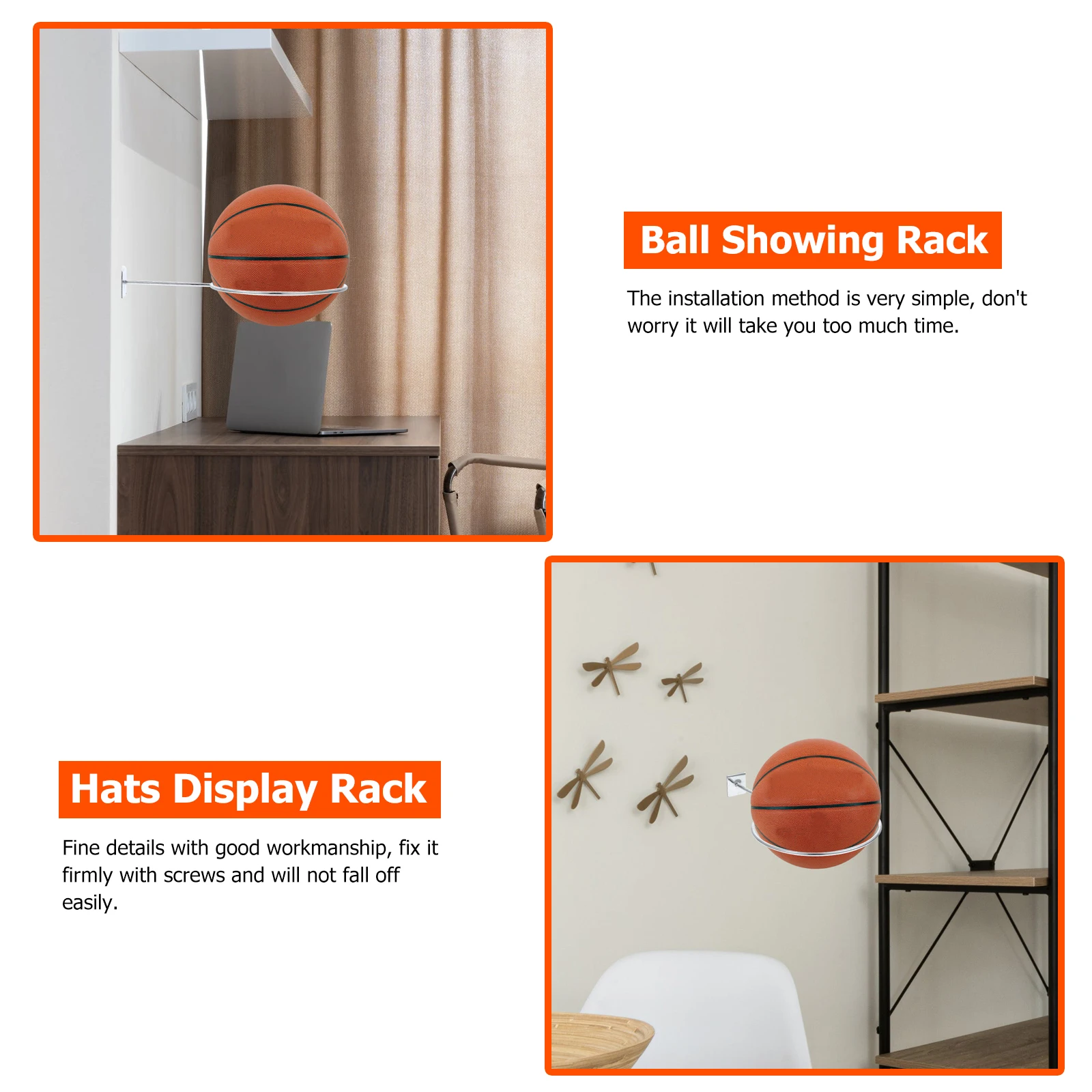 

2PCS Basketball Bracket Holder Iron Material Wall Mounted Easy Installation Storage Rack for Exhibition Supermarket