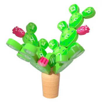 Wooden alphabet learning toys cactus shape stacking blocks wooden balancing game for letter learning multifunctional Montessori