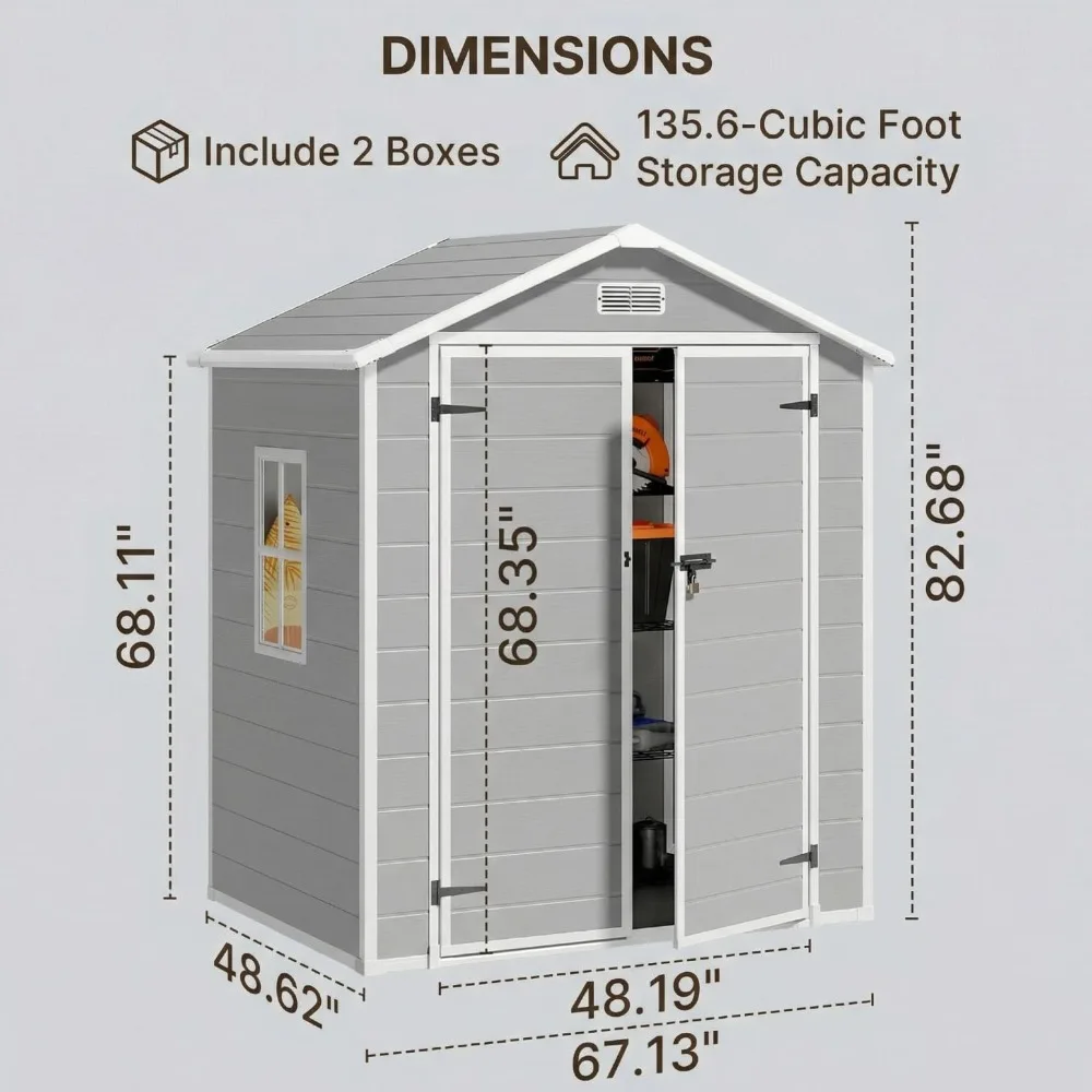 Lockable Doors Windows Plastic Tool Shed for Patio Lawn Garden Outdoor Storage Shed with Floor All Weather Resin Garden Shed