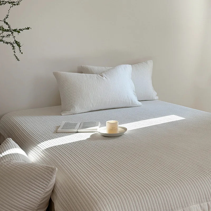 Egyptian Cotton Quilt 3 Piece Set, 60S Close Joint Quilted Bedspread & Coverlet, Solid Color Bed Sheet for All Season