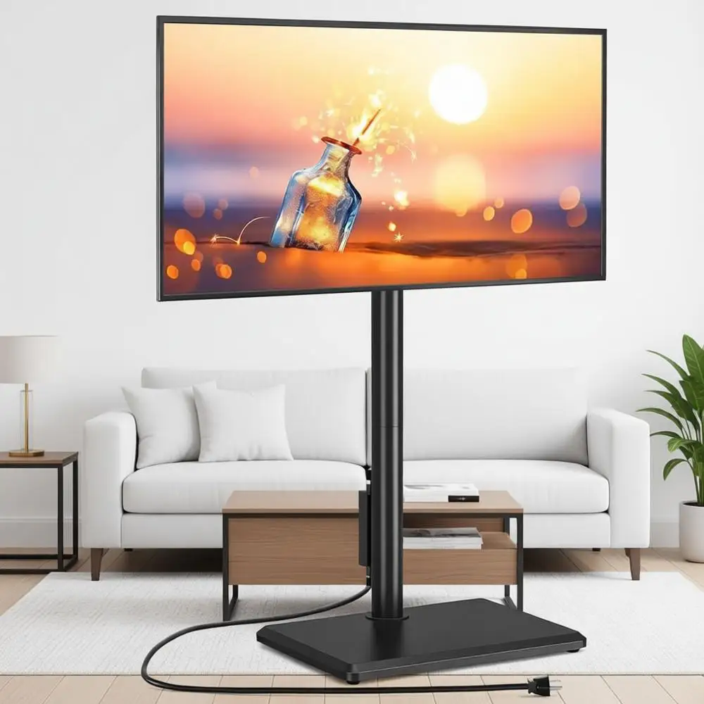 Height Adjustable TV Stand for 32-60 Inch TVs, Wood Base, Holds Up to 88lbs