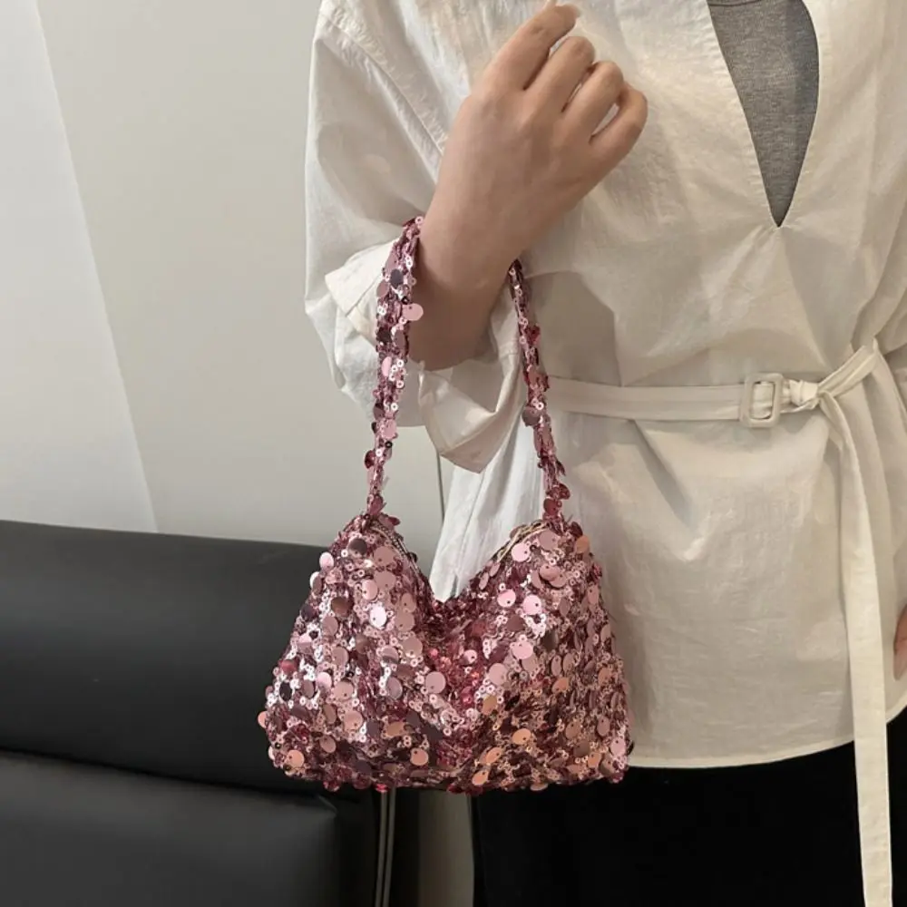 

Mini Shiny Silver Sequin Wrist Bag Zipper Magnetic Blingbling Handbag Small Purse Underarm Bag Evening Banquet Bag Party