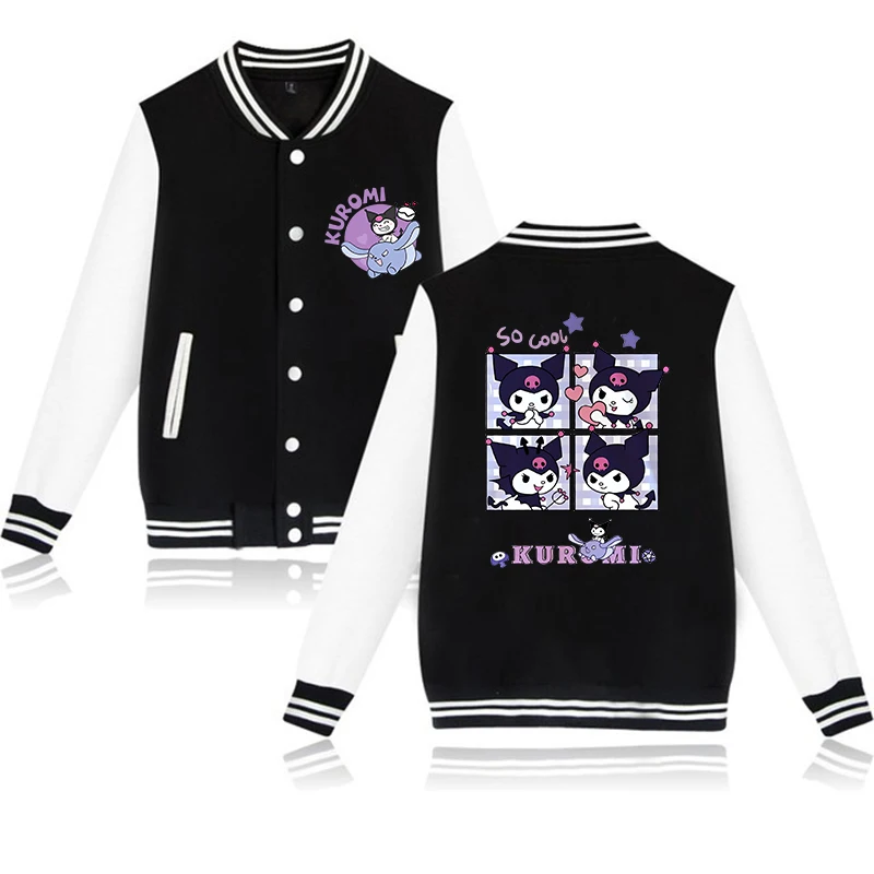 Kawaii Sanrio Kuromi Hoodie Children Baseball Jacket Men Women Sweatshirt Kids Boys Girls Harajuku Jackets Streetwear Coats