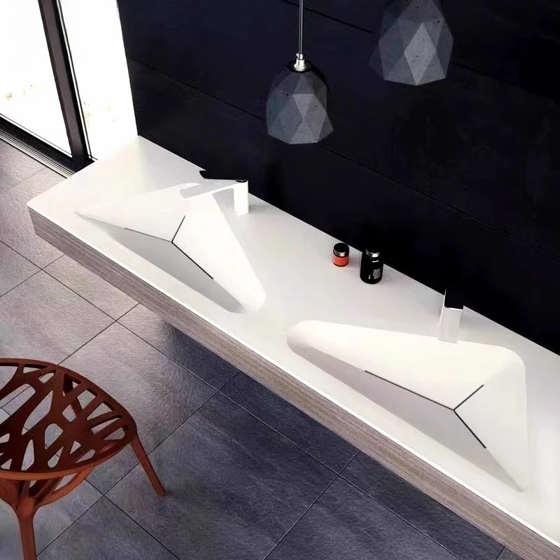 

The new integrated basin bathroom cabinet artificial stone combination is simple and special-shaped non-standard customization