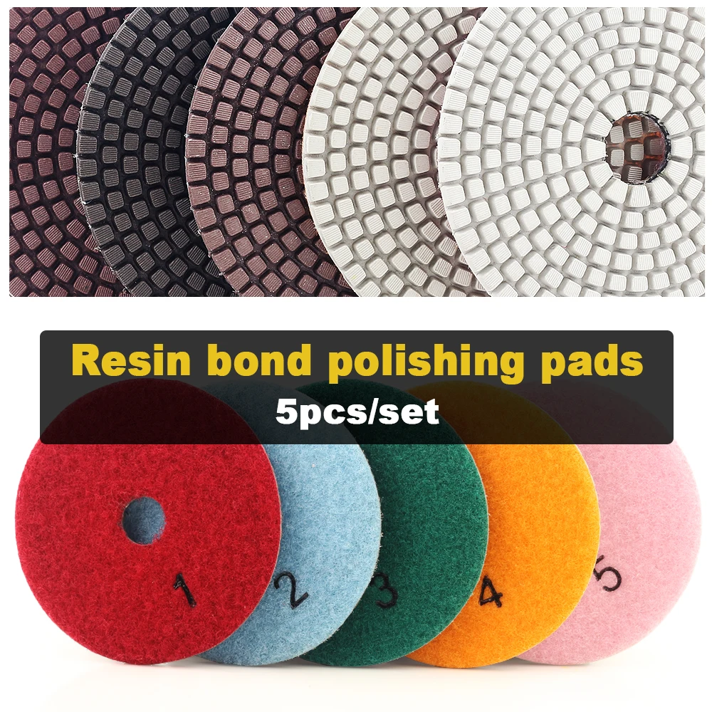 5pcs/set coppen bond 4 inch 100mm dry or wet 5 step polishing pads Diamond Granite Polishing Tool Marble Concrete Grinding