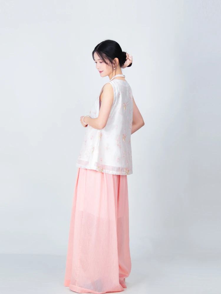 

Annual Sugar Hanfu Court Flower Flng round Ne Quilted Jaet 25 Summer Embroidered Long ort Wide Leg Pants Set National...