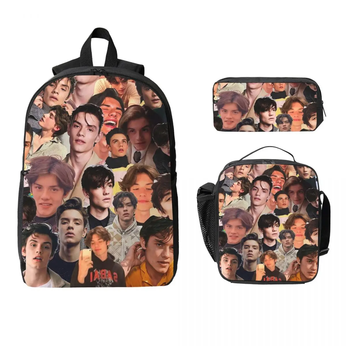 Louis Partridge Photo Collage Backpack Boys Girls BookBag School Bag Laptop Shoulder Bags 3ps Insulated Lunch Bag Pencil Case