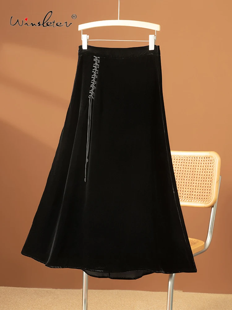 

Элегантная бархатная юбка Winsleter-Bottom из 100% шелка, с эластичной талией и шнуровкой, женская винтажная юбка с характером, Весна 2026 B62538CC