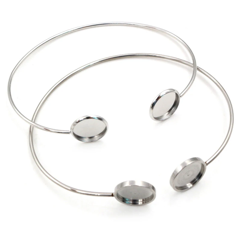 2pcs/Lot Fit 12mm Round Glass Cabochon 316 Stainless Steel Super Flexible Bangle Base Bracelet Blank Tray Bezel Setting