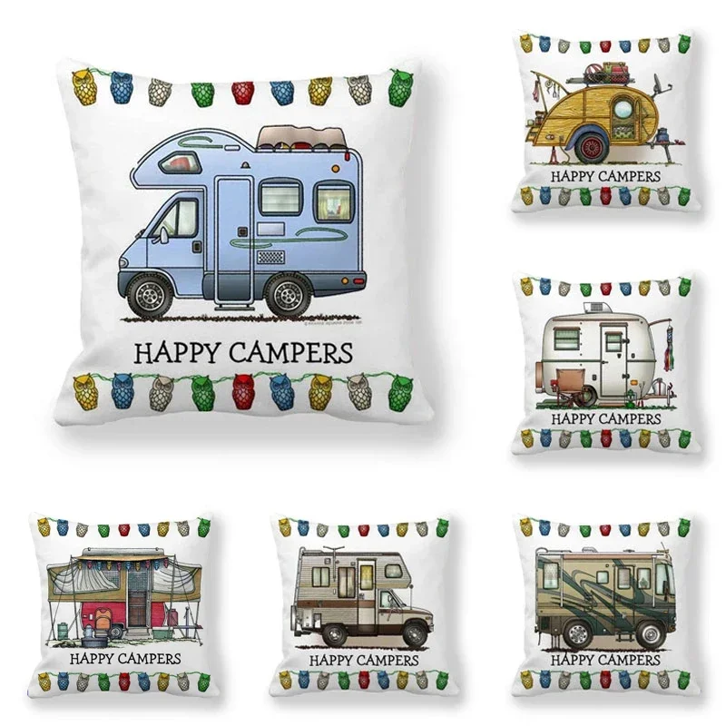 45x45cm Happy Campers Owl camper stampa federa morbida poliestere divano seggiolino auto/fodera per cuscino posteriore per decorazioni per la casa