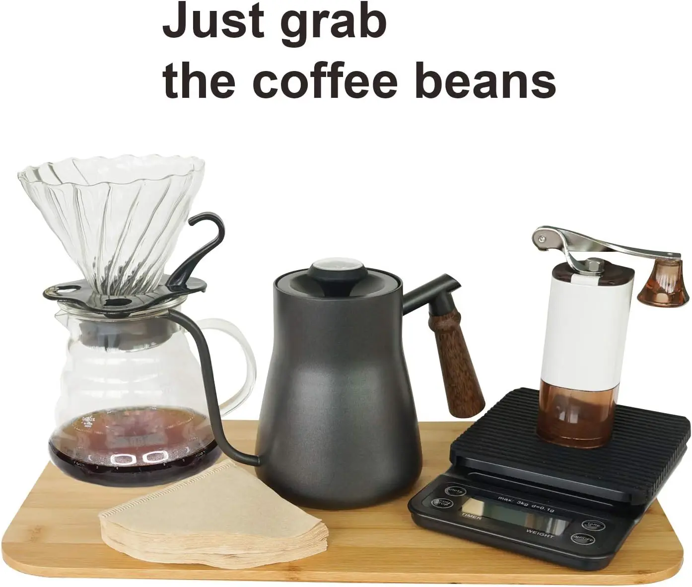 Übergießen Sie Kaffeemaschinen-Set, Kaffeekessel, Waage, Server, Tropfbecher, Bohnenmühle, Filterpapier, Keramiktasse, ALLE in 1, toller tragbar