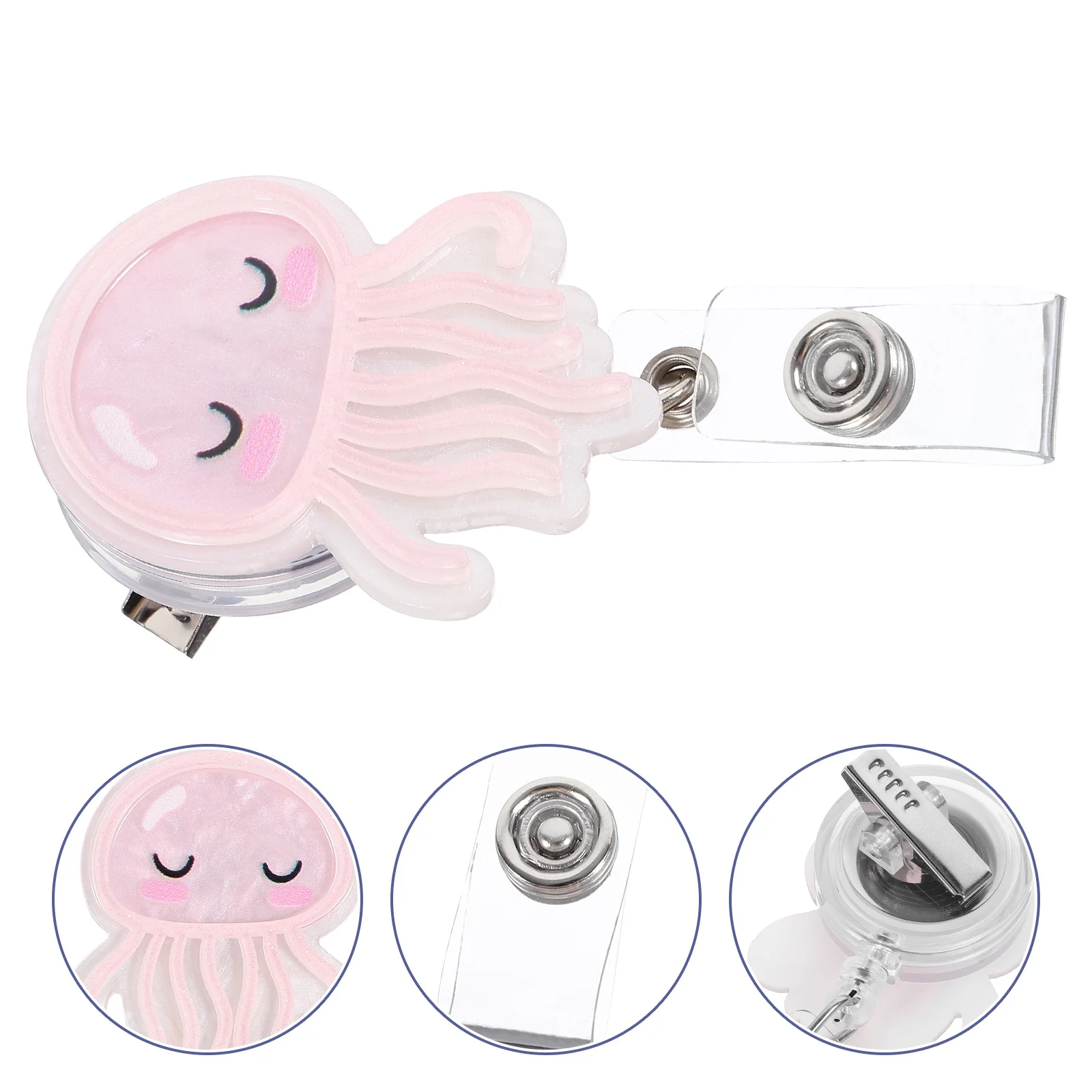 

Jellyfish ID Holder Nurse Badge Portable Clip Multifunction Holders Reel Cute Card Keychain Retractable Acrylic Rotating