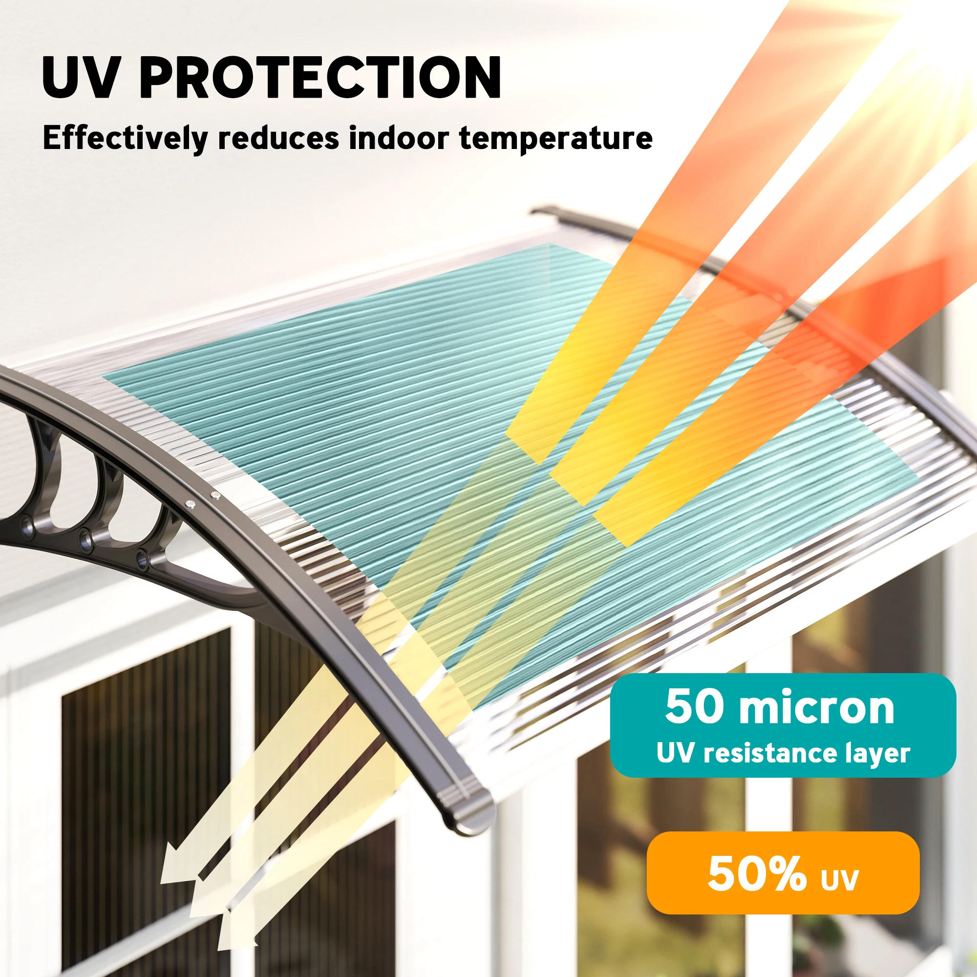 Outsunny Curved Window Canopy, Aluminium Polycarbonate Awning, 120x75cm, White