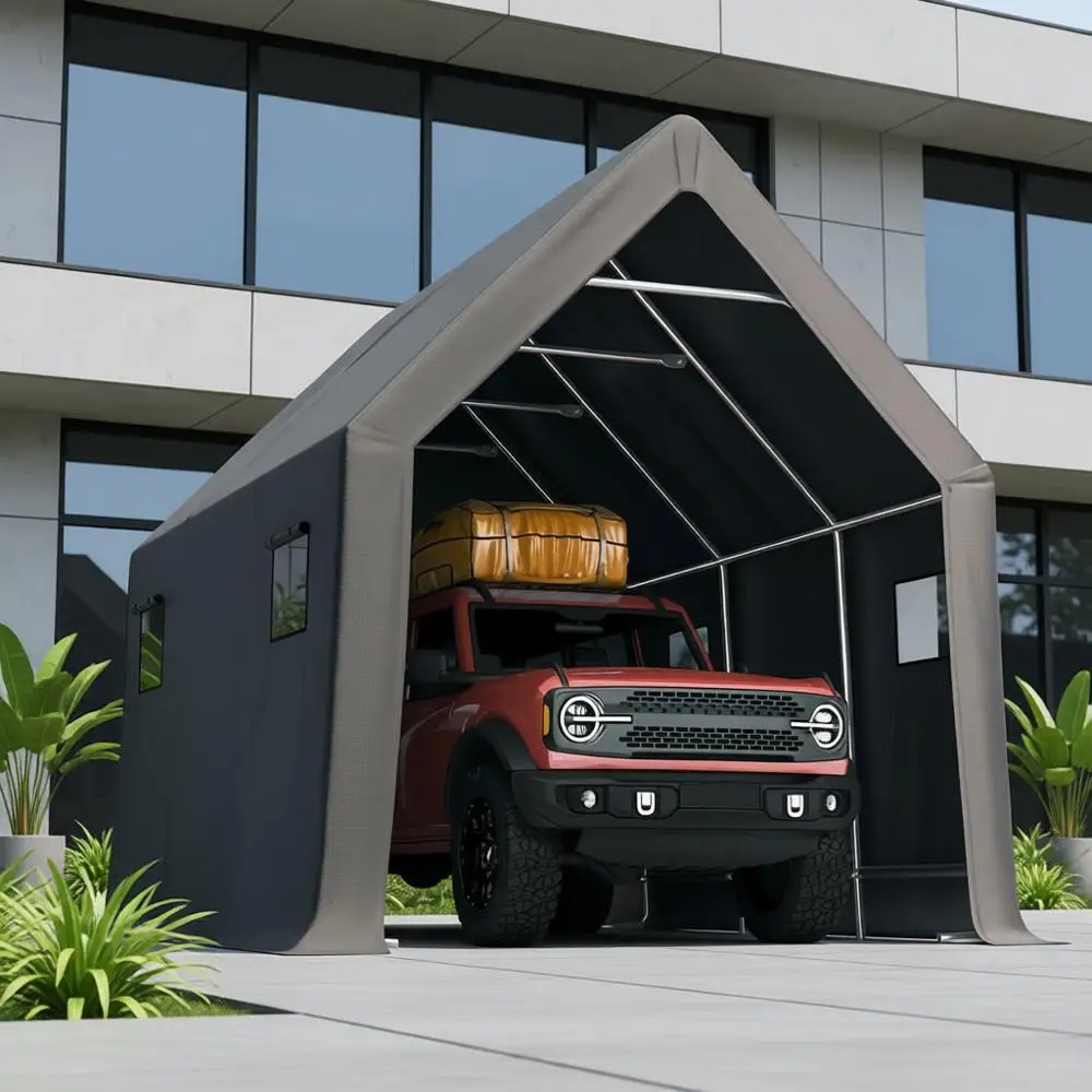 

Sturdy 10x15 RV Carport for Trucks, SUVs, Boats, and Roof Racks with High Peak and Ventilation Windows - Gray