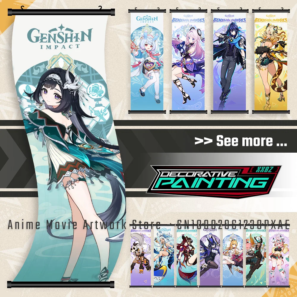 

Genshin Impact Anime Character Wall Artwork Canvas Scrolls Pictures Hanging Painting ARPG Print Posters Home Decoration Mural