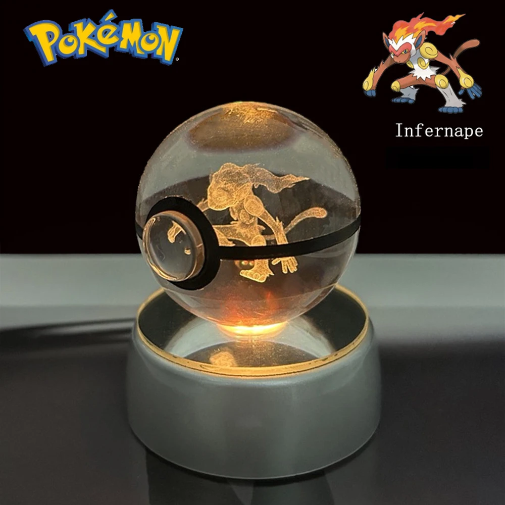 Pokemon 3D Crystal Ball Pikachu Gengar Eevee Mewtwo Anime Game Pokeball met Led Nachtlampje Basis Kerstcadeau Woondecoratie