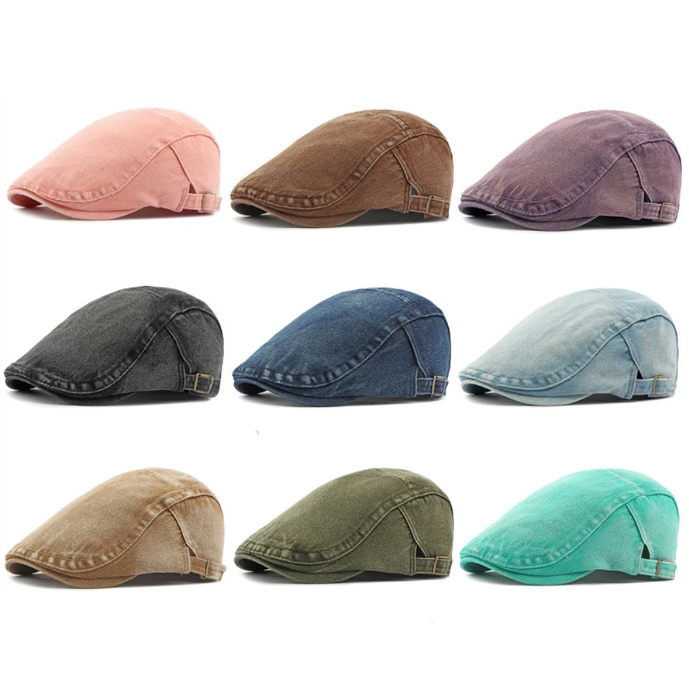 

HT4387 Beret Spring Summer Autumn Sun Cap Men Women Artist Painter Beret Hat Male Female Ivy Flat Cap Adjustable Denim Beret Cap