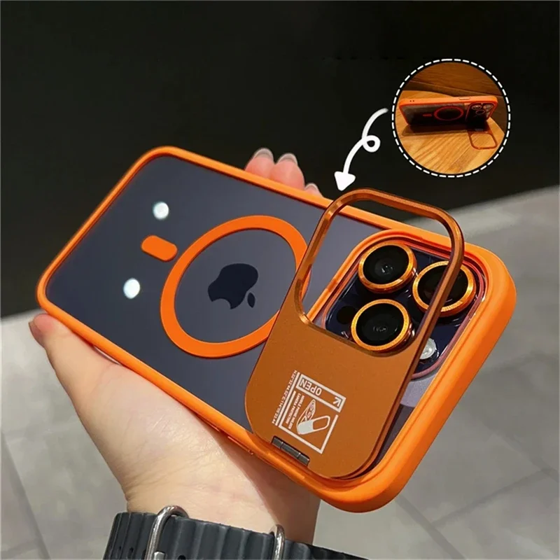 Funda de teléfono magnética de Metal brillante con soporte de lente para iPhone, 15, 16 Pro, 14 Plus, 13, 12 Pro, Max, 11, con protección de cámara, gran oferta