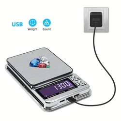 1pc Scale, High Precision Jewelry Scale, 0.01g Digital LCD Count Electronic Scale, Stainless Pocket Kitchen Scales, USB Ch
