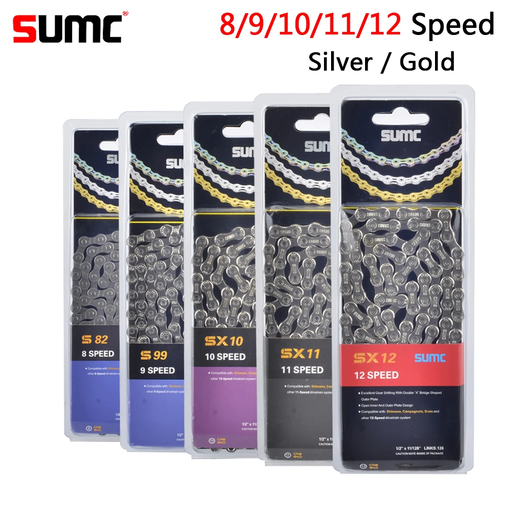 

SUMC Bicycle Chain 9/10/11/12 Speed MTB Mountain Road Bike Chain for SHIMANO Campagnolo SRAM Half Hollow Bicycle Chain 116L