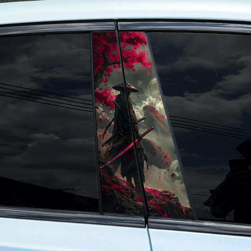 1pc/2pcs Samurai Car B-pillar Stickers Waterproof Auto Center Pillar Sunscreen Vinyl Decals Funny Decoration