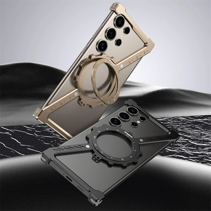 

Night Light Z Shape Metal Phone Case For Samsung Galaxy S25 S24 S23 Ultra Shockproof Bumper 360° Rotation Holder Protect Cover