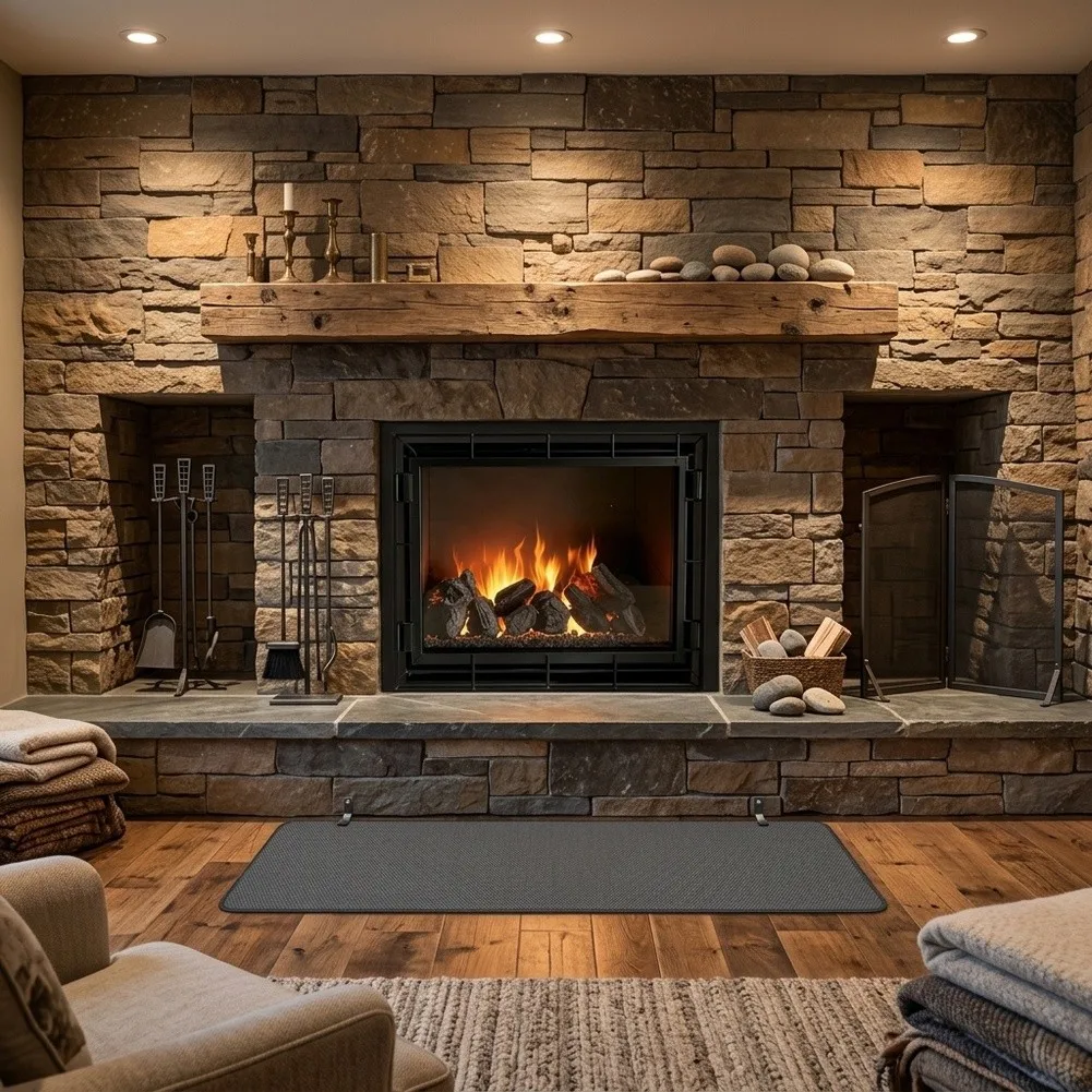 Fireplace Floor For Protection Pad Made of Fiberglass Core Sandwiched Between Two Silicone Layers for Up to 1000 C Stability