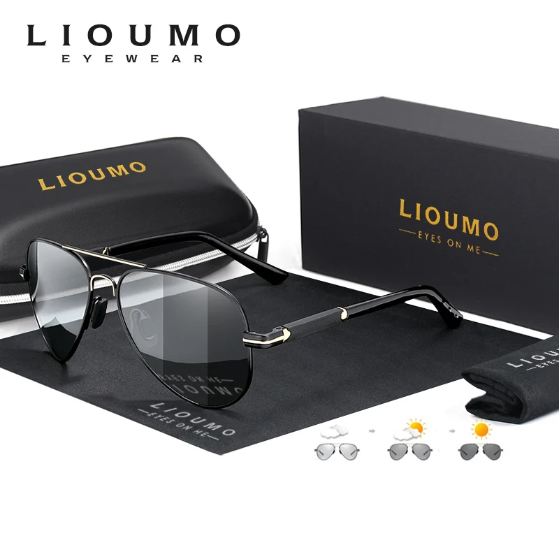 LIOUMO Luxury Men's Photochromic Polarized Sunglasses Women Chameleon Glasses Pilot Driving Goggle UV400 lunette de soleil homme