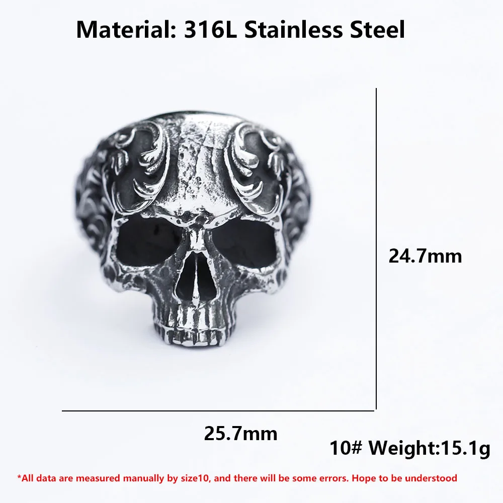 NEW Men\'s 316L stainless-steel rings Retro Skull Head Vintage gothic punk high-quality Jewelry Gifts free shipping