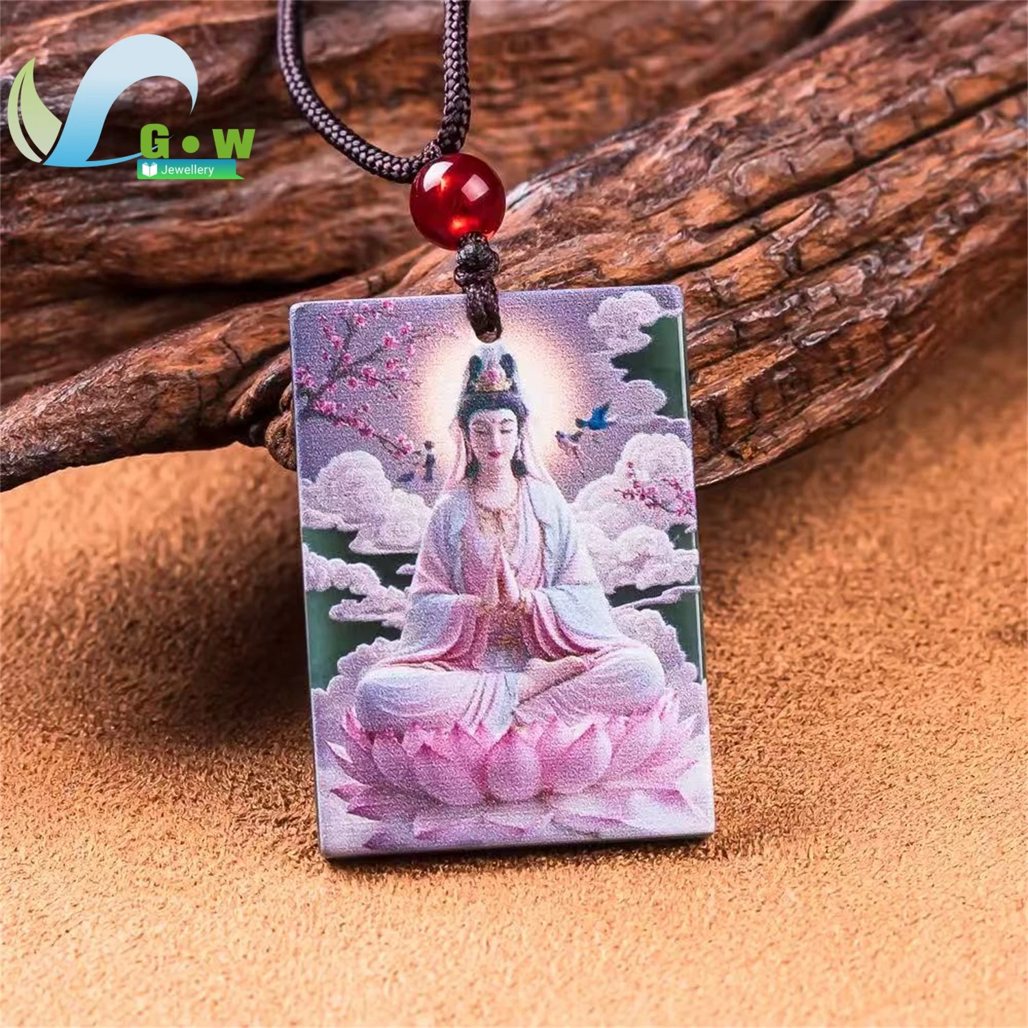 Natural Jadeite Carved Guanyin Side Face Hidden Painting Calm Plaque Unisex Hanging Pendant Lucky Protection Elegant Craft Gift