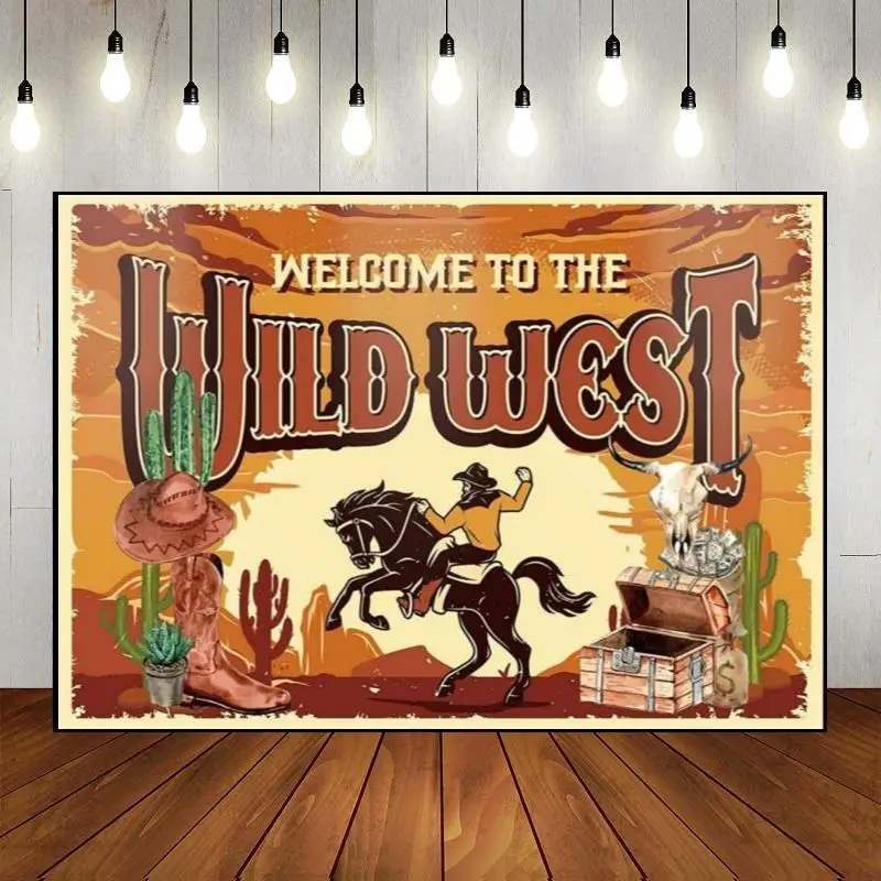 

Party Backdrop Wall Photography Happy Birthday Decoration Western Cowboy Banner Hat Wild West Rustic Custom Farmhouse Fall Farm
