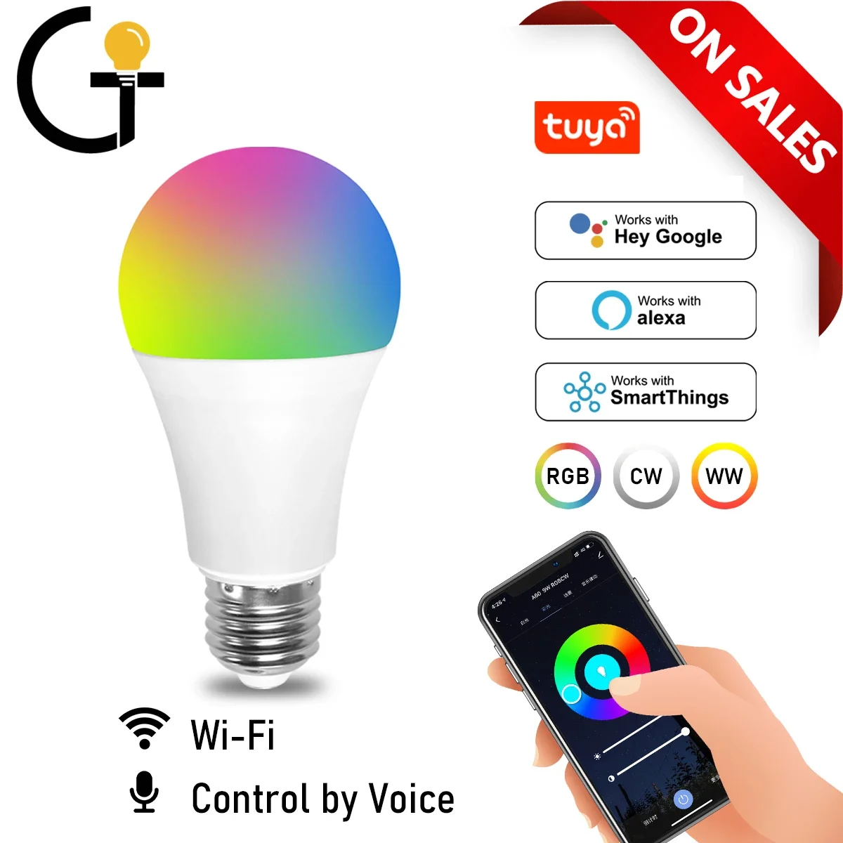 

Voice Control Smart 10w E27 A60 Rgb Cw Wifi Light Bulb Dimmable Led Magic Lamp 100-240v Work With Alexa Google Home Smartthings