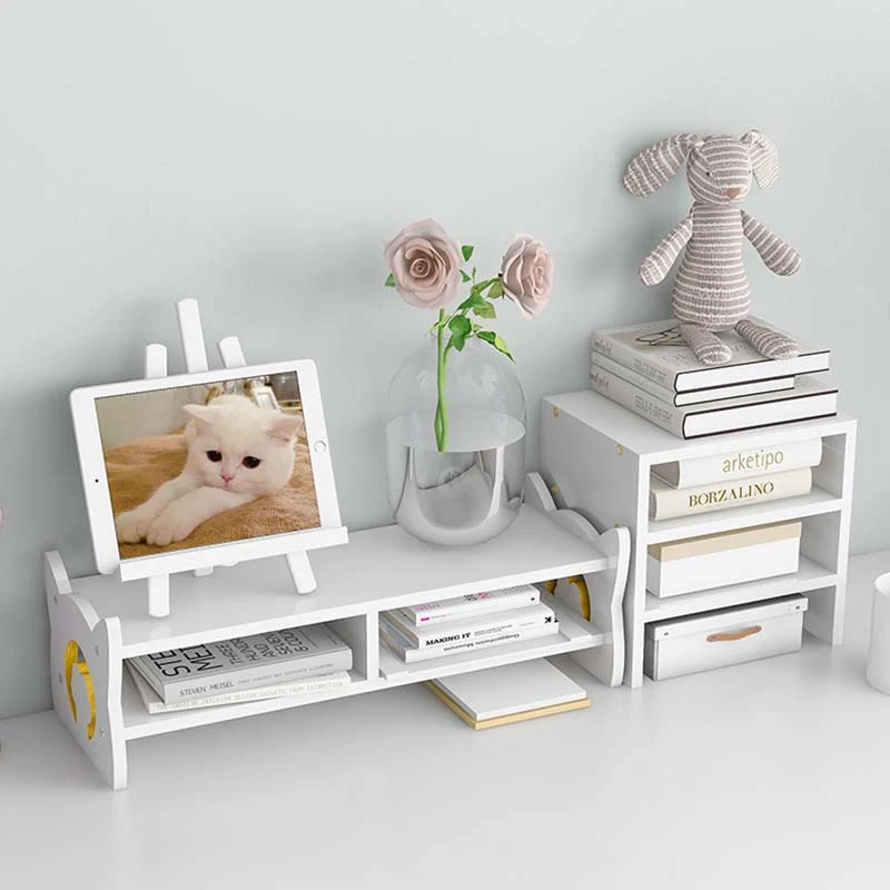 Double-Deck Cute Cat Palm Kitty Head Computer Monitor Riser Holder PC Screen Stand Bracket Desktop Storage Keyboards Mouse