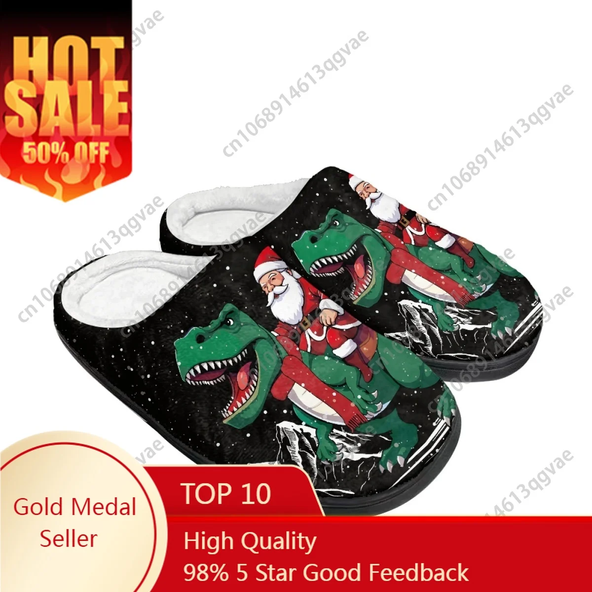 

2025 New Arrival Santa Claus Riding A Dinosaur Home Cotton Slippers Mens Womens Teenager Plush Bedroom Keep Warm Custom Slipper