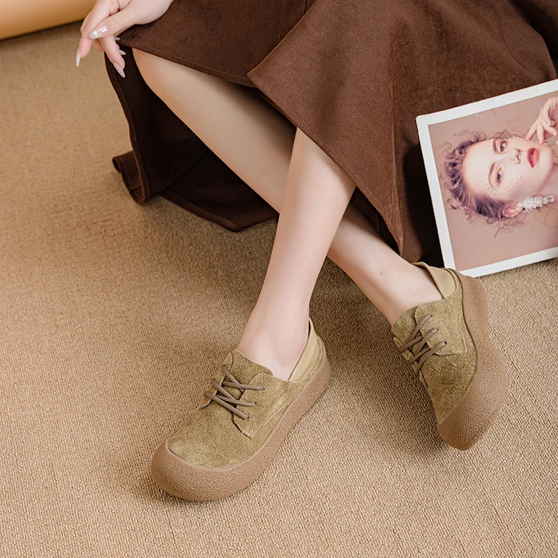 

DIMANYU Genuine Leather Flat Shoes For Women 2026 Spring New Lace-up Women's Sneakers 41 42 43 Large Size Women's Shoes