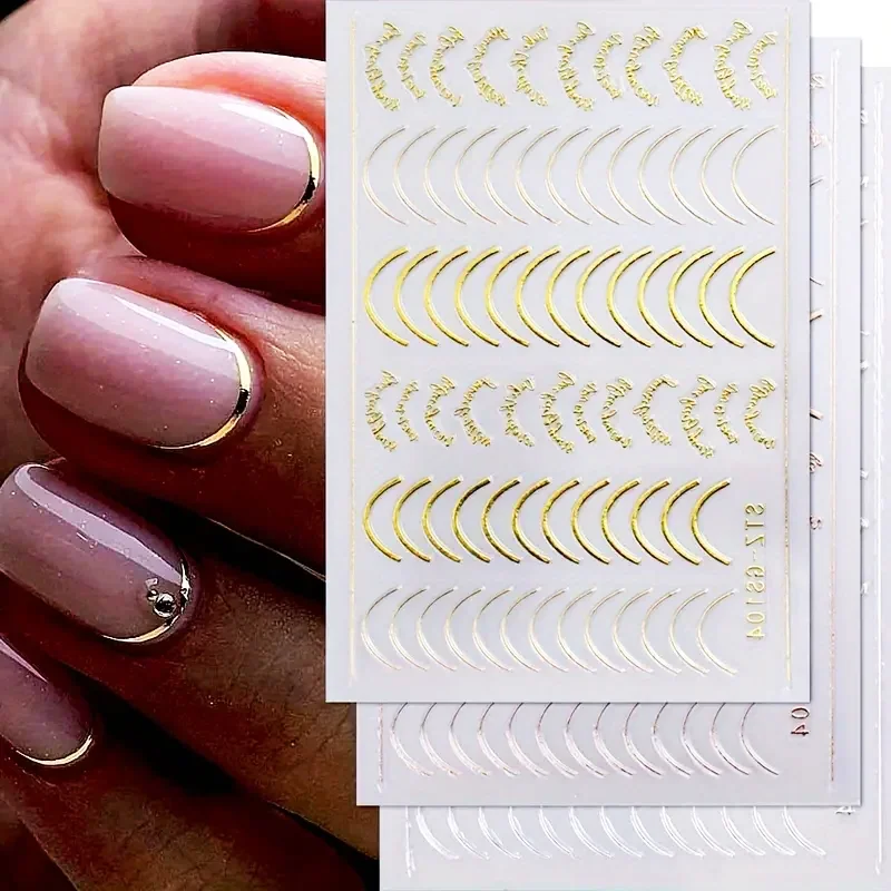 3D Simple Lines Nail Stickers Rose Gold Metal Stripe Letters Decals Curve Gel Nails Art Sliders Polish Manicure Decor